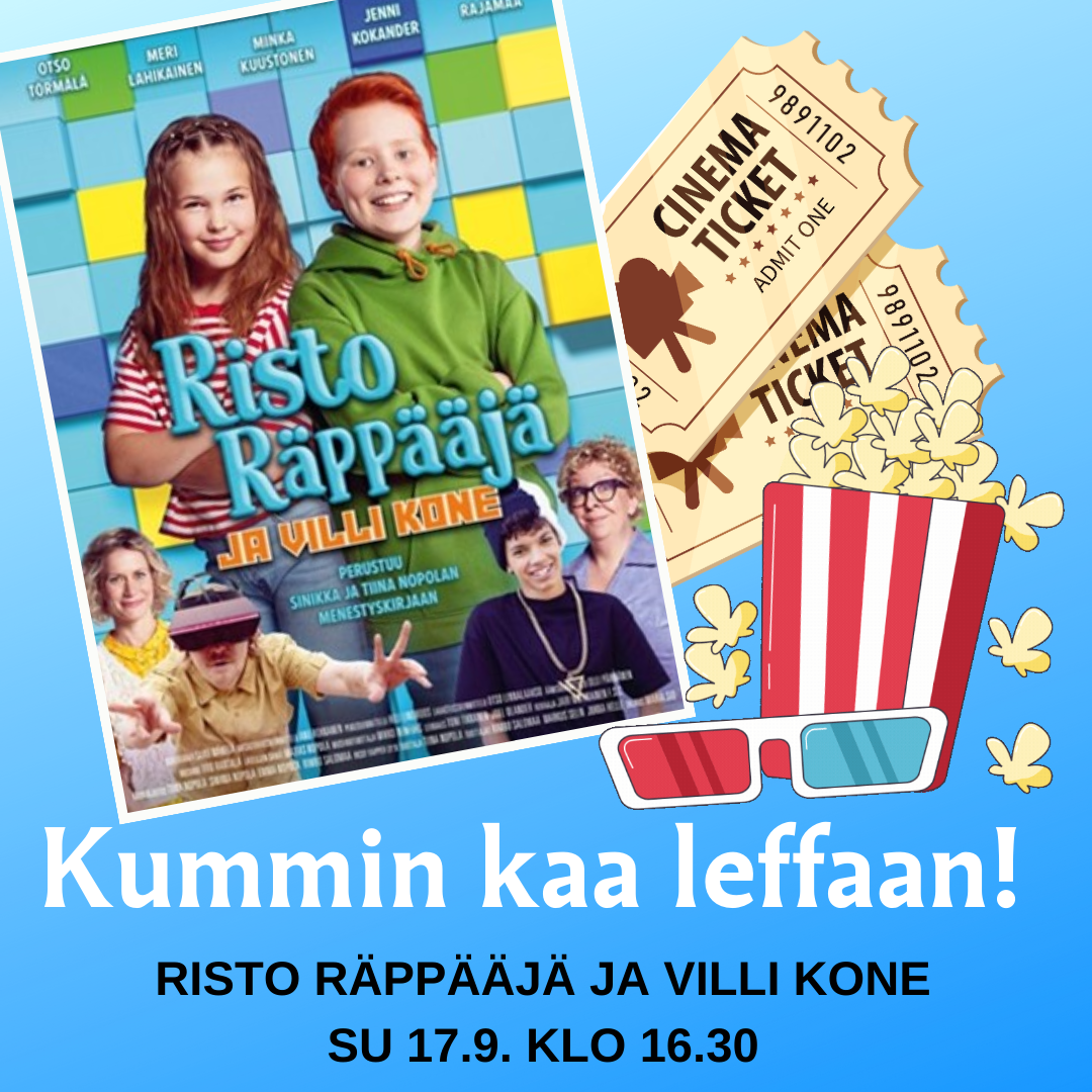 Kummin kaa leffaan! Risto Räppääjä ja Villi kone su 17.9. klo 16.30.