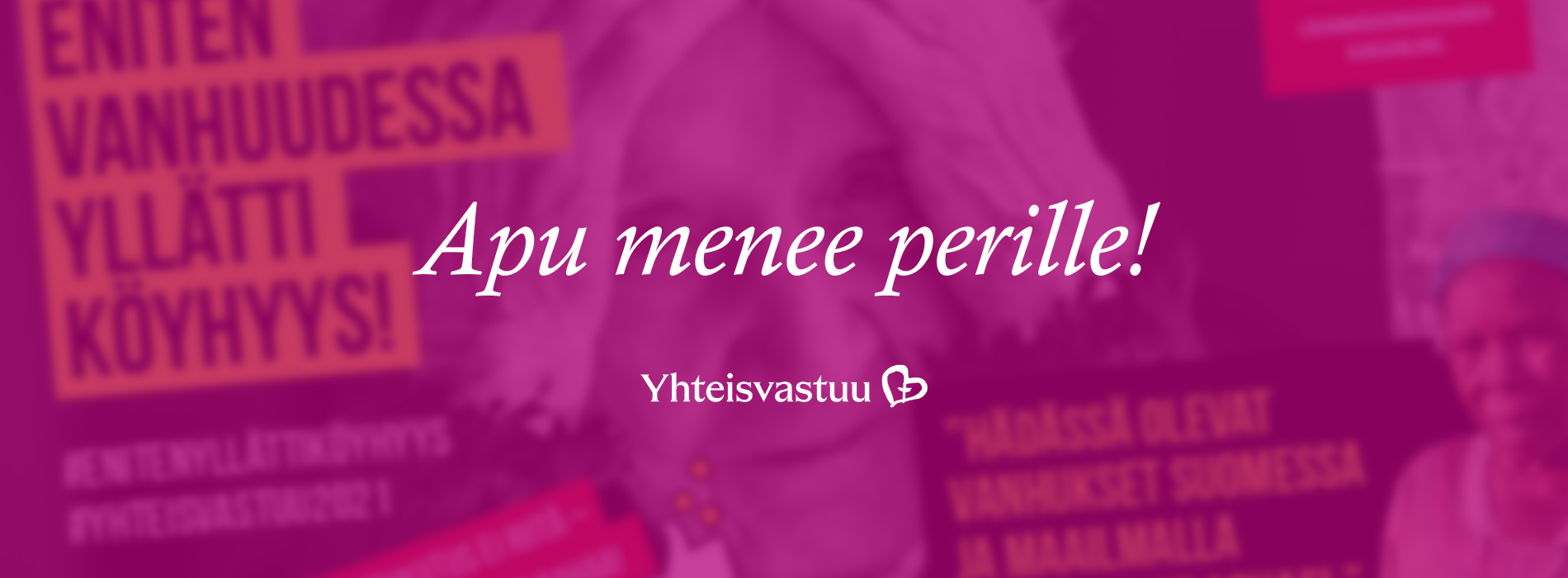 Apu menee perille! Yhteisvastuun logo. Pinkki tausta.